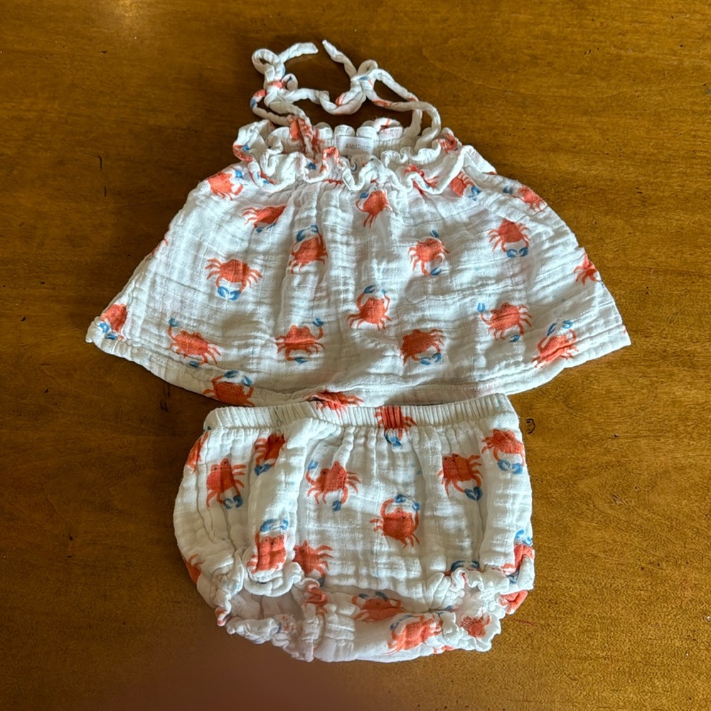 ANGEL DEAR Organic Muslin crabby cuties bloomer set